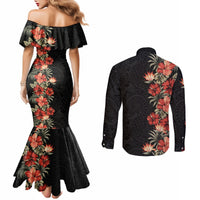 Hawaii Tropical Flowers Tribal Pattern Couples Matching Mermaid Dress and Long Sleeve Button Shirt No6 LT9 - Polynesian Pride