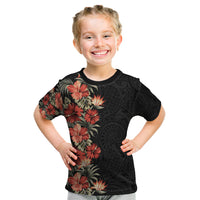 Hawaii Tropical Flowers Tribal Pattern Kid T Shirt No6 LT9 Black - Polynesian Pride