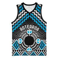 Personalised Aotearoa Niho Taniwha Motif Basketball Jersey Blue Style - Polynesian Pride