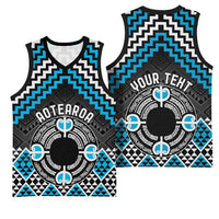 Personalised Aotearoa Niho Taniwha Motif Basketball Jersey Blue Style - Polynesian Pride
