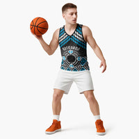 Personalised Aotearoa Niho Taniwha Motif Basketball Jersey Blue Style - Polynesian Pride