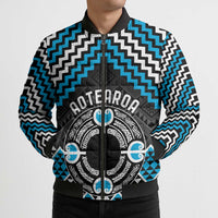 Personalised Aotearoa Niho Taniwha Motif Bomber Puffer Jacket Blue Style - Polynesian Pride