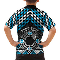 Personalised Aotearoa Niho Taniwha Motif Family Matching Puletasi and Hawaiian Shirt Blue Style