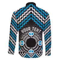 Personalised Aotearoa Niho Taniwha Motif Family Matching Puletasi and Hawaiian Shirt Blue Style