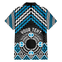 Personalised Aotearoa Niho Taniwha Motif Family Matching Short Sleeve Bodycon Dress and Hawaiian Shirt Blue Style