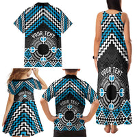 Personalised Aotearoa Niho Taniwha Motif Family Matching Tank Maxi Dress and Hawaiian Shirt Blue Style