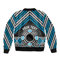 Personalised Aotearoa Niho Taniwha Motif Sleeve Zip Bomber Jacket Blue Style