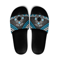 Personalised Aotearoa Niho Taniwha Motif Slide Sandals Blue Style - Polynesian Pride