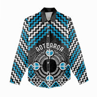 Personalised Aotearoa Niho Taniwha Motif Women Casual Shirt Blue Style