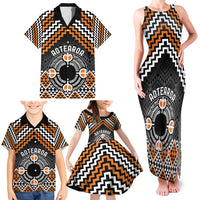 Personalised Aotearoa Niho Taniwha Motif Family Matching Tank Maxi Dress and Hawaiian Shirt Gold Style