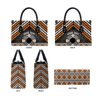 Personalised Aotearoa Niho Taniwha Motif Leather Bag Gold Style LT9 - Polynesian Pride