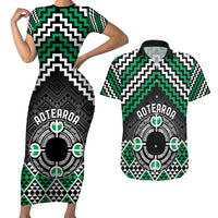 Personalised Aotearoa Niho Taniwha Motif Couples Matching Short Sleeve Bodycon Dress and Hawaiian Shirt Green Style