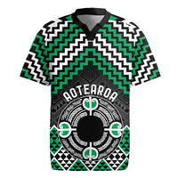Personalised Aotearoa Niho Taniwha Motif Rugby Jersey Green Style