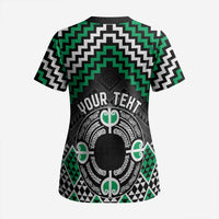 Personalised Aotearoa Niho Taniwha Motif Scrub Top Green Style - Polynesian Pride
