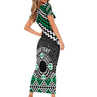 Personalised Aotearoa Niho Taniwha Motif Short Sleeve Bodycon Dress Green Style