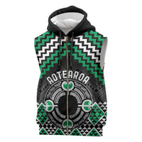 Personalised Aotearoa Niho Taniwha Motif Sleeveless Zip Hoodie Green Style - Polynesian Pride