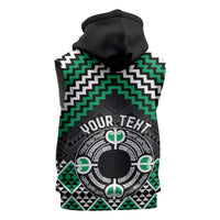 Personalised Aotearoa Niho Taniwha Motif Sleeveless Zip Hoodie Green Style - Polynesian Pride