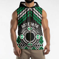 Personalised Aotearoa Niho Taniwha Motif Sleeveless Zip Hoodie Green Style - Polynesian Pride