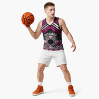 Personalised Aotearoa Niho Taniwha Motif Basketball Jersey Pink Style - Polynesian Pride