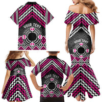 Personalised Aotearoa Niho Taniwha Motif Family Matching Mermaid Dress and Hawaiian Shirt Pink Style