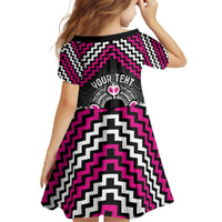 Personalised Aotearoa Niho Taniwha Motif Family Matching Off The Shoulder Long Sleeve Dress and Hawaiian Shirt Pink Style