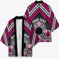 Personalised Aotearoa Niho Taniwha Motif Kimono Pink Style - Polynesian Pride