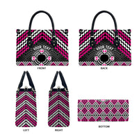 Personalised Aotearoa Niho Taniwha Motif Leather Bag Pink Style LT9 - Polynesian Pride
