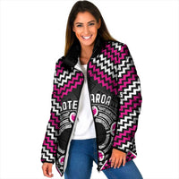 Personalised Aotearoa Niho Taniwha Motif Padded Jacket Pink Style - Polynesian Pride