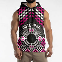 Personalised Aotearoa Niho Taniwha Motif Sleeveless Zip Hoodie Pink Style - Polynesian Pride