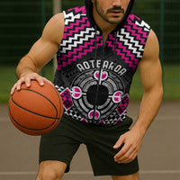 Personalised Aotearoa Niho Taniwha Motif Sleeveless Zip Hoodie Pink Style - Polynesian Pride