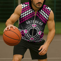 Personalised Aotearoa Niho Taniwha Motif Sleeveless Zip Hoodie Pink Style - Polynesian Pride