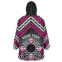 Personalised Aotearoa Niho Taniwha Motif Wearable Blanket Hoodie Pink Style