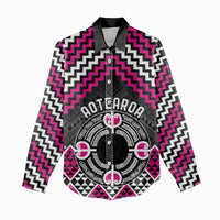 Personalised Aotearoa Niho Taniwha Motif Women Casual Shirt Pink Style