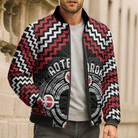Personalised Aotearoa Niho Taniwha Motif Bomber Puffer Jacket Red Style - Polynesian Pride