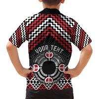 Personalised Aotearoa Niho Taniwha Motif Family Matching Puletasi and Hawaiian Shirt Red Style