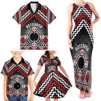 Personalised Aotearoa Niho Taniwha Motif Family Matching Tank Maxi Dress and Hawaiian Shirt Red Style
