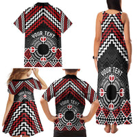 Personalised Aotearoa Niho Taniwha Motif Family Matching Tank Maxi Dress and Hawaiian Shirt Red Style