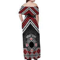 Personalised Aotearoa Niho Taniwha Motif Off Shoulder Maxi Dress Red Style