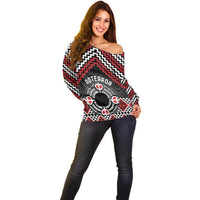 Personalised Aotearoa Niho Taniwha Motif Off Shoulder Sweater Red Style