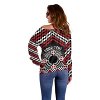 Personalised Aotearoa Niho Taniwha Motif Off Shoulder Sweater Red Style