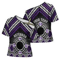 Personalised Aotearoa Niho Taniwha Motif Cross Shoulder Shirt Violet Style - Polynesian Pride
