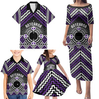 Personalised Aotearoa Niho Taniwha Motif Family Matching Puletasi and Hawaiian Shirt Violet Style