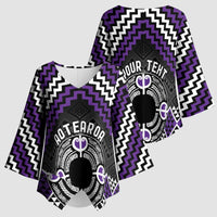 Personalised Aotearoa Niho Taniwha Motif Kimono Sleeve Blouse Violet Style - Polynesian Pride