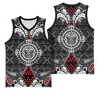 Black Aotearoa Taniko Motif Basketball Jersey Vintage Maori New Zealand Tribal Art Pattern - Polynesian Pride