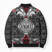 Black Aotearoa Taniko Motif Bomber Puffer Jacket Vintage Maori New Zealand Tribal Art Pattern - Polynesian Pride