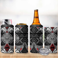 Black Aotearoa Taniko Motif 4 in 1 Can Cooler Tumbler Vintage Maori New Zealand Tribal Art Pattern