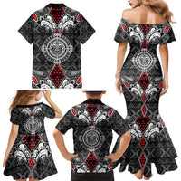 Black Aotearoa Tanilo Motif Family Matching Mermaid Dress and Hawaiian Shirt Vintage Maori New Zealand Tribal Art Pattern