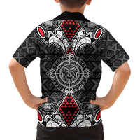 Black Aotearoa Tanilo Motif Family Matching Off The Shoulder Long Sleeve Dress and Hawaiian Shirt Vintage Maori New Zealand Tribal Art Pattern LT9 - Polynesian Pride