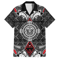 Black Aotearoa Tanilo Motif Family Matching Off The Shoulder Long Sleeve Dress and Hawaiian Shirt Vintage Maori New Zealand Tribal Art Pattern LT9 Dad's Shirt - Short Sleeve Black - Polynesian Pride