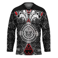 Black Aotearoa Taniko Motif Hockey Jersey Vintage Maori New Zealand Tribal Art Pattern - Polynesian Pride